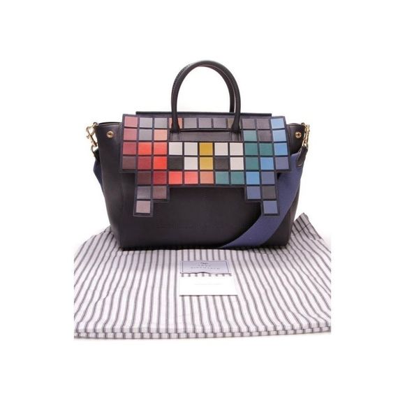 Anya Hindmarch Space Invaders Messenger Bag Navy Flap Tote Crossbody retro purse - Picture 4 of 8